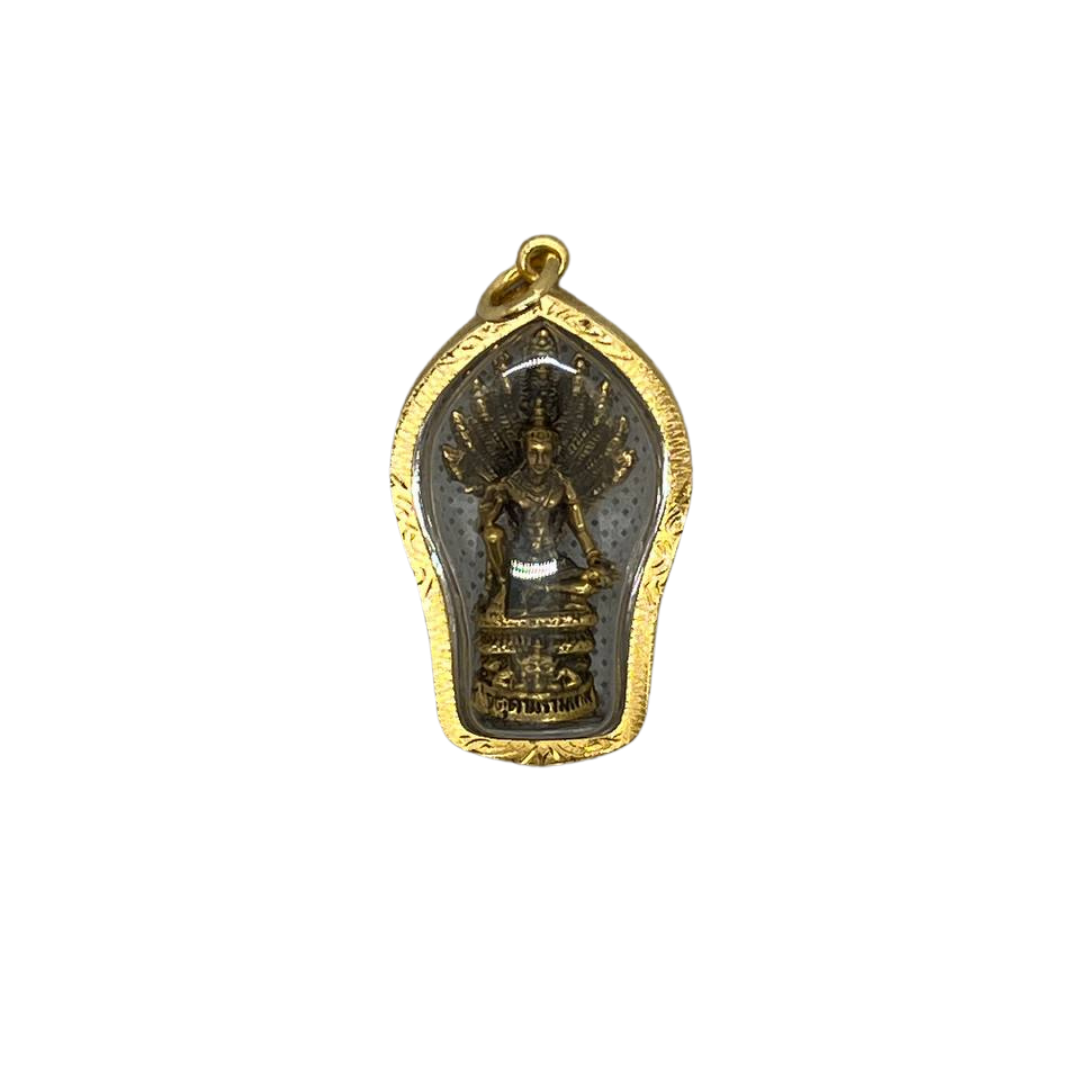 Amulette Thaï en verre Bouddha et Naga doré