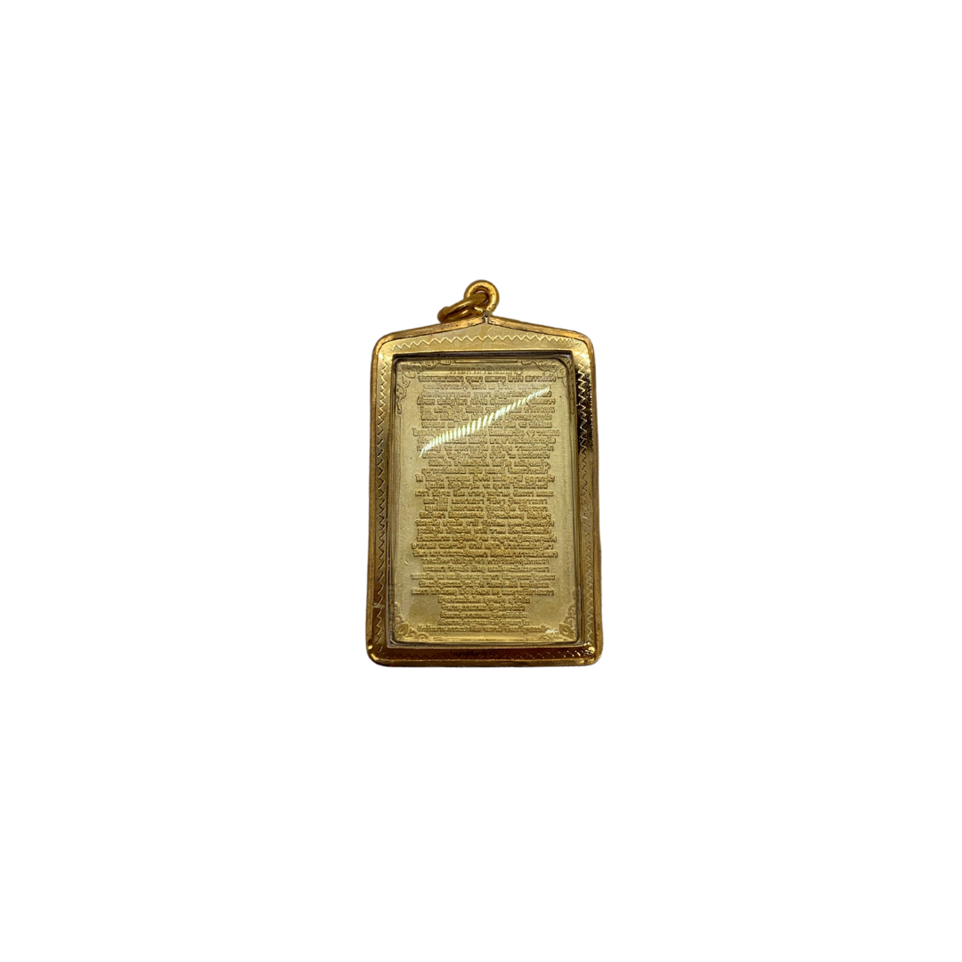 Grande Amulette Thaï en verre Bouddha position Dhyani mudra couleur doré bronze et argent