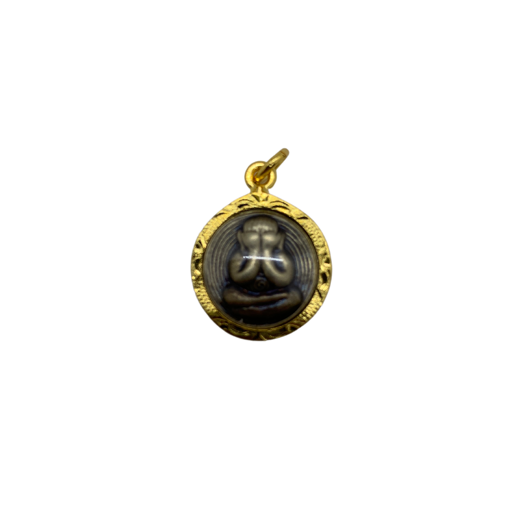 Amulette Thaï en verre Phra Pidta couleur doré et bronze