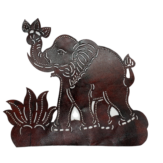 Illustration traditionnelle en cuir "roub sbek" - Elephant avec fleurs