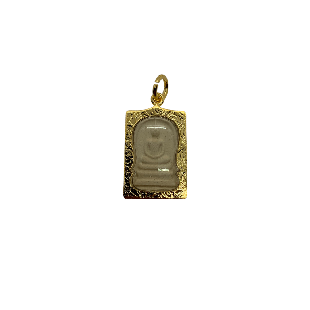 Moyenne amulette Thaï en verre Bouddha Sothon couleur doré et blanc