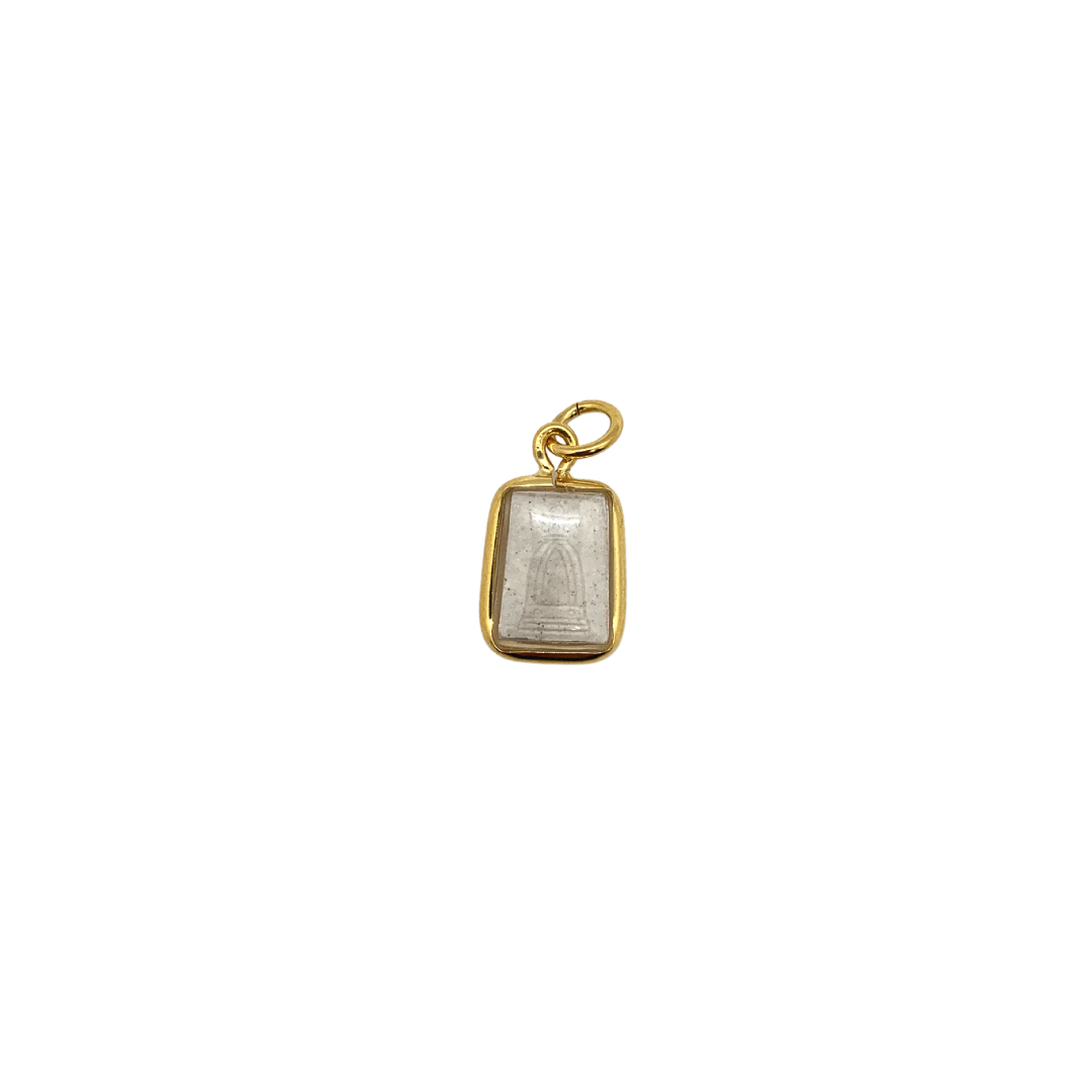 Petite amulette Thaï fine en verre Bouddha position Dhyani mudra couleur doré et blanc